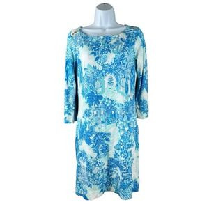 Lilly Pulitzer Sophie Dress Womens Small Blue White‎ Midi Shift Casual